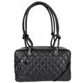 Chanel Cambon Line Bowling Bag Quilted CC Logo Shoulder Leather Black Silver