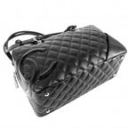 Chanel Cambon Line Bowling Bag Quilted CC Logo Shoulder Leather Black Silver — view 3