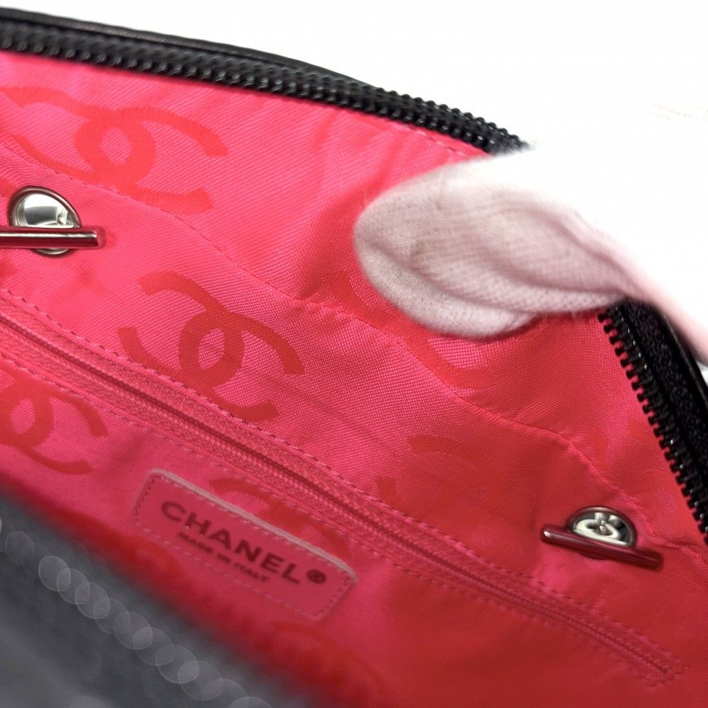 Chanel Cambon Line Bowling Bag Quilted CC Logo Shoulder Leather Black Silver — view 8
