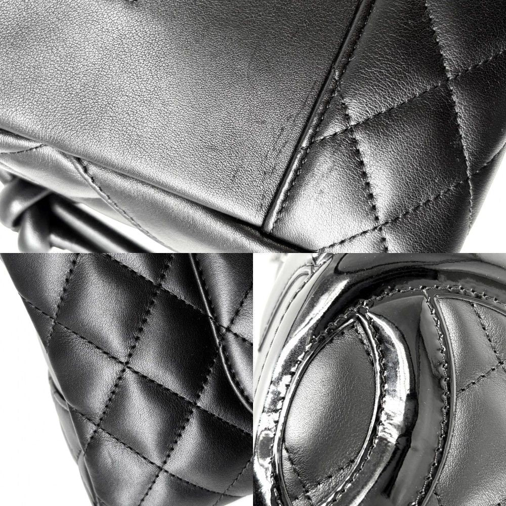 Chanel Cambon Line Bowling Bag Quilted CC Logo Shoulder Leather Black Silver — view 6