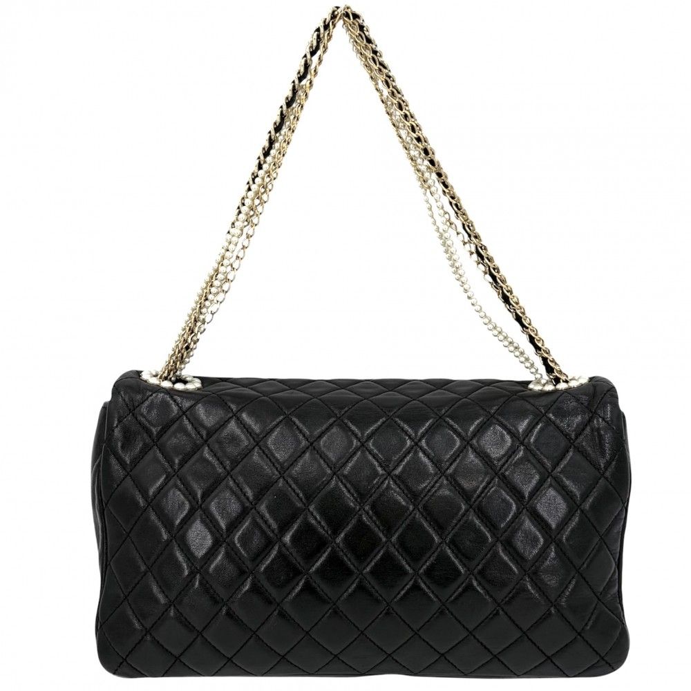 Chanel Shoulder Bag Quilted Westminster Chain Leather Faux Pearl Black Gold — view 2