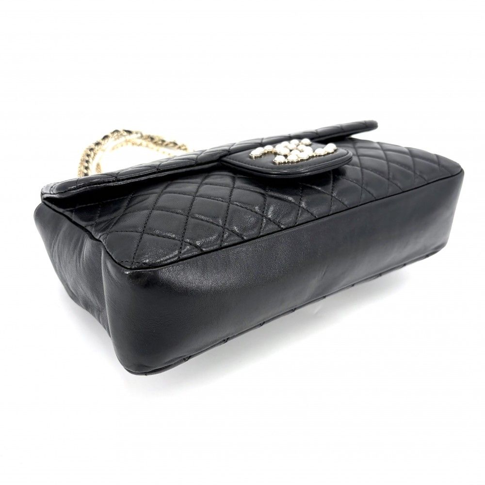 Chanel Shoulder Bag Quilted Westminster Chain Leather Faux Pearl Black Gold — view 3