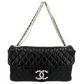 Chanel Shoulder Bag Quilted Westminster Chain Leather Faux Pearl Black Gold