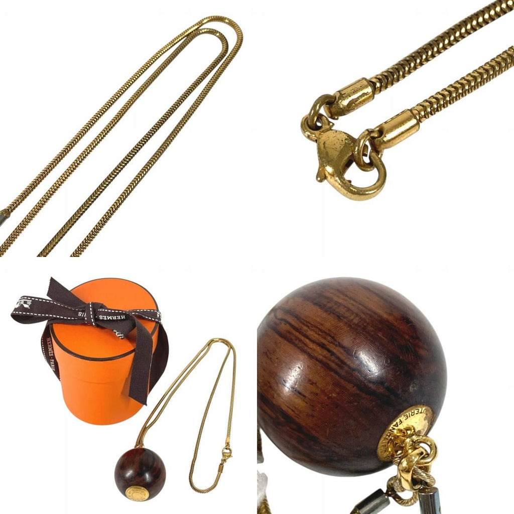 Hermes Necklace Series Logo Wood Ball Brown — view 9