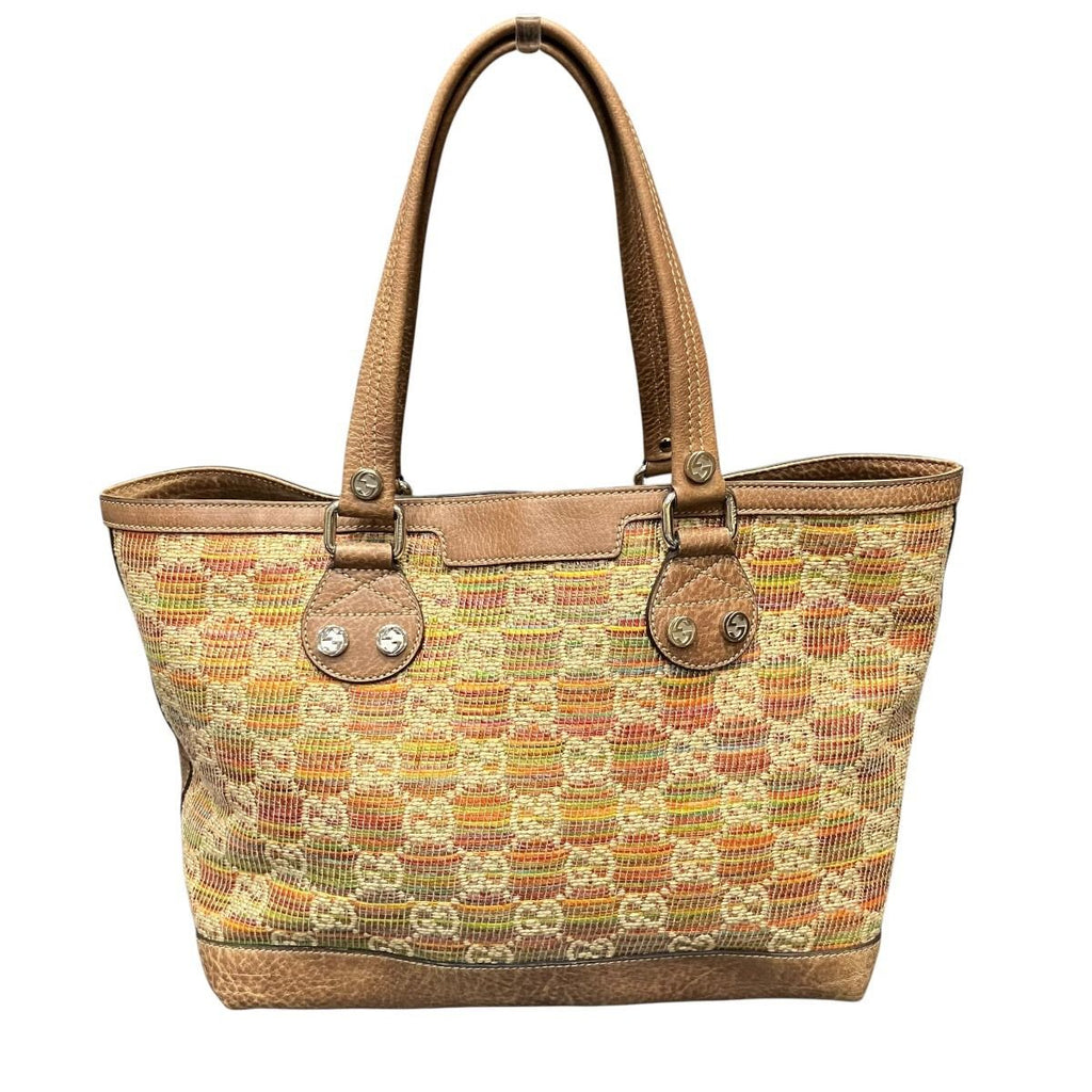 Gucci Sunset Tote Paglia Hemp Linen Leather