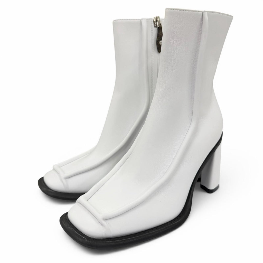 Louis Vuitton Line Leather Ankle Boots White
