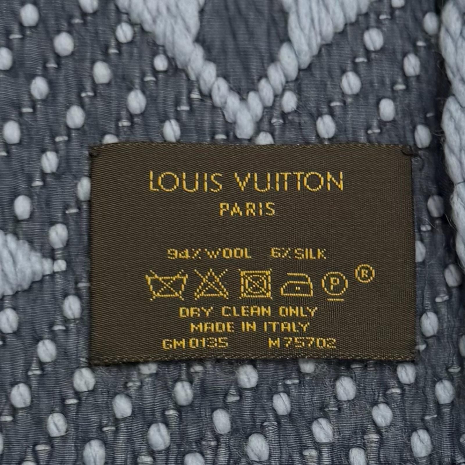 Louis Vuitton Echarpe Logo Mania Wool Silk Blend LV with Fringe Scarf Light Blue — view 6