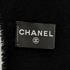 Chanel Wool Cashmere Blend CC Logo Shawl Scarf with Fringe Black Gold — view 6