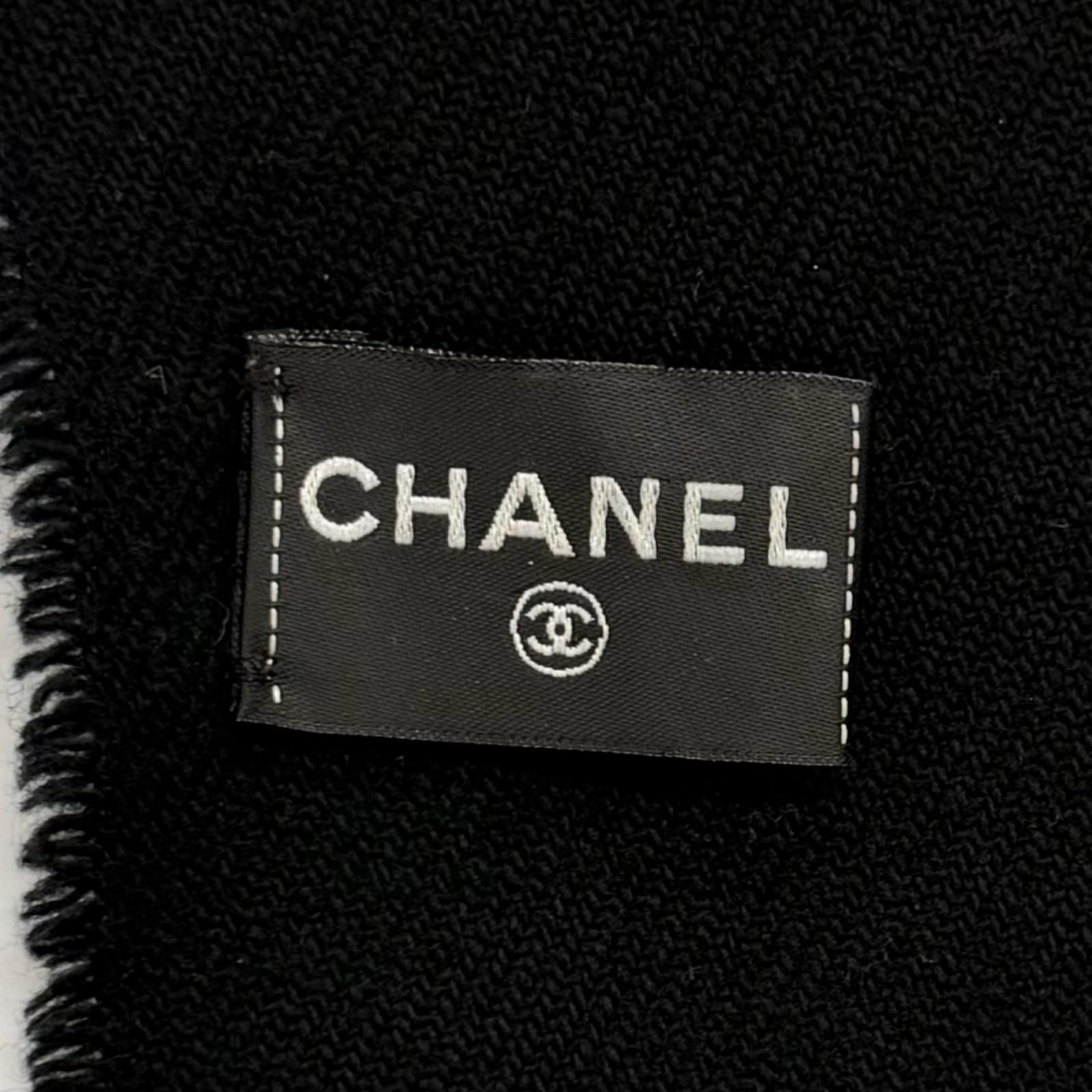 Chanel Wool Cashmere Blend CC Logo Shawl Scarf with Fringe Black Gold — view 6