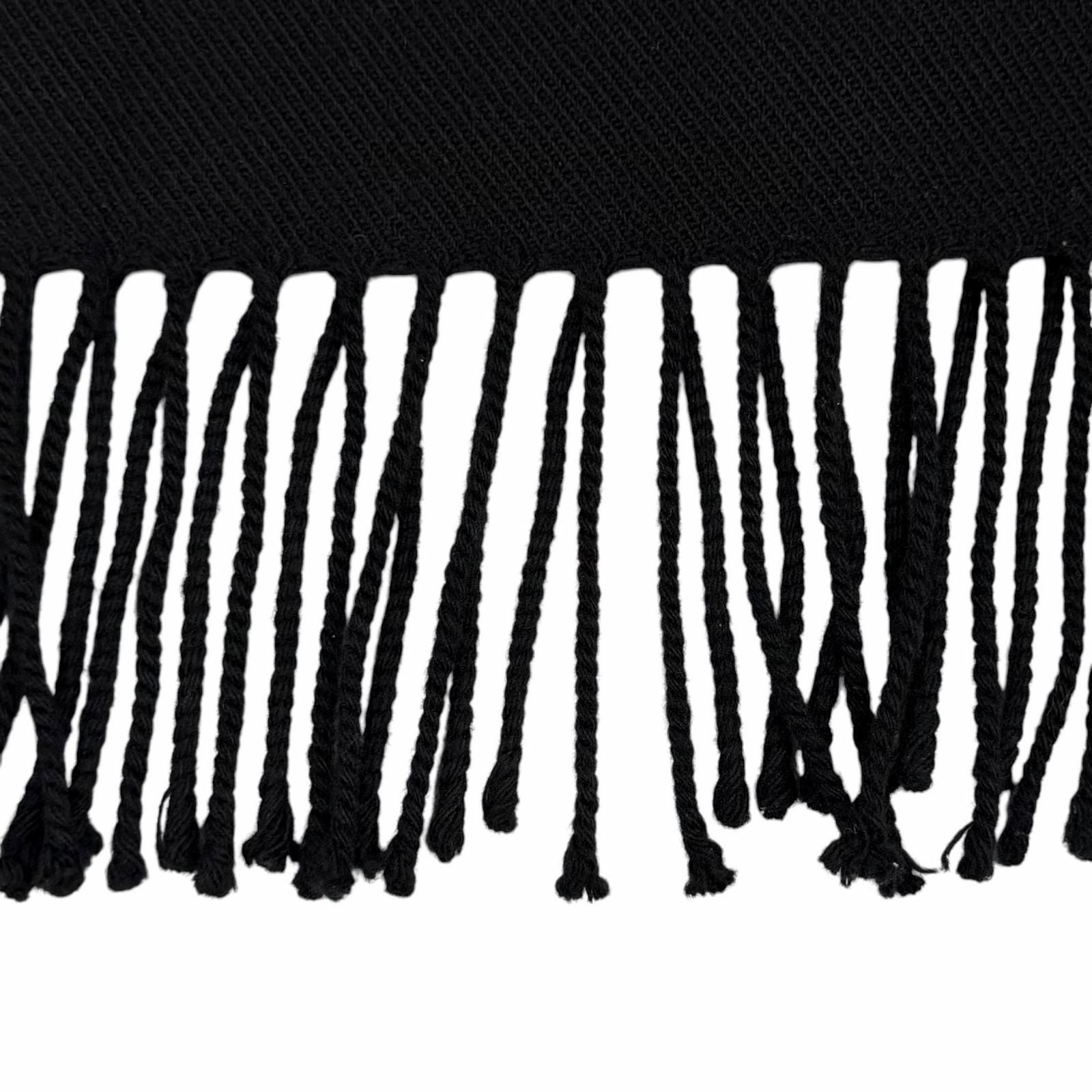 Chanel Wool Cashmere Blend CC Logo Shawl Scarf with Fringe Black Gold — view 4