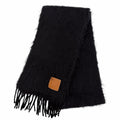 Loewe Mohair Wool Anag Lambskin Patch Fringe Scarf Black