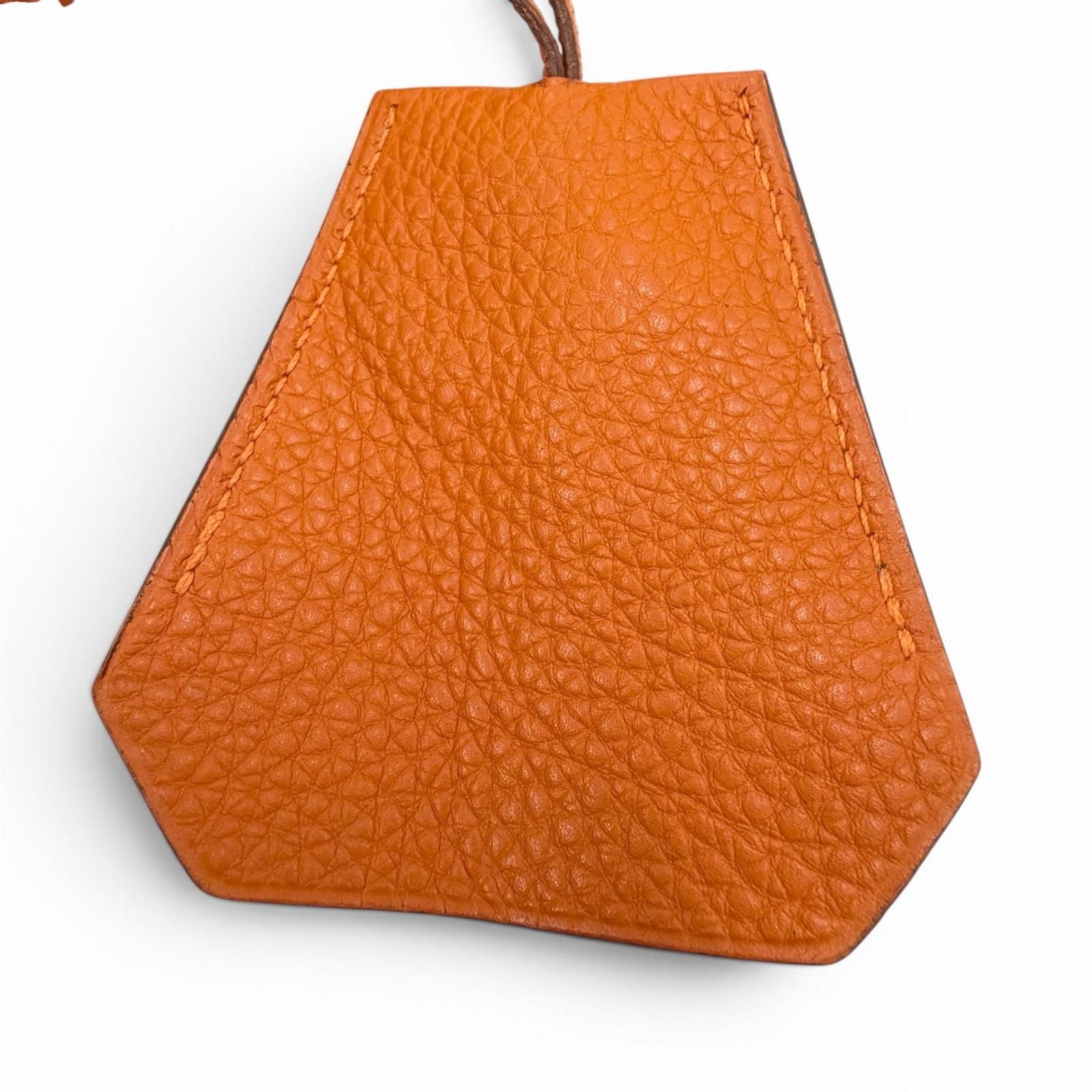 Hermes Vintage Leather Silver Martin Margiela Era Clochette Necklace Orange — view 3