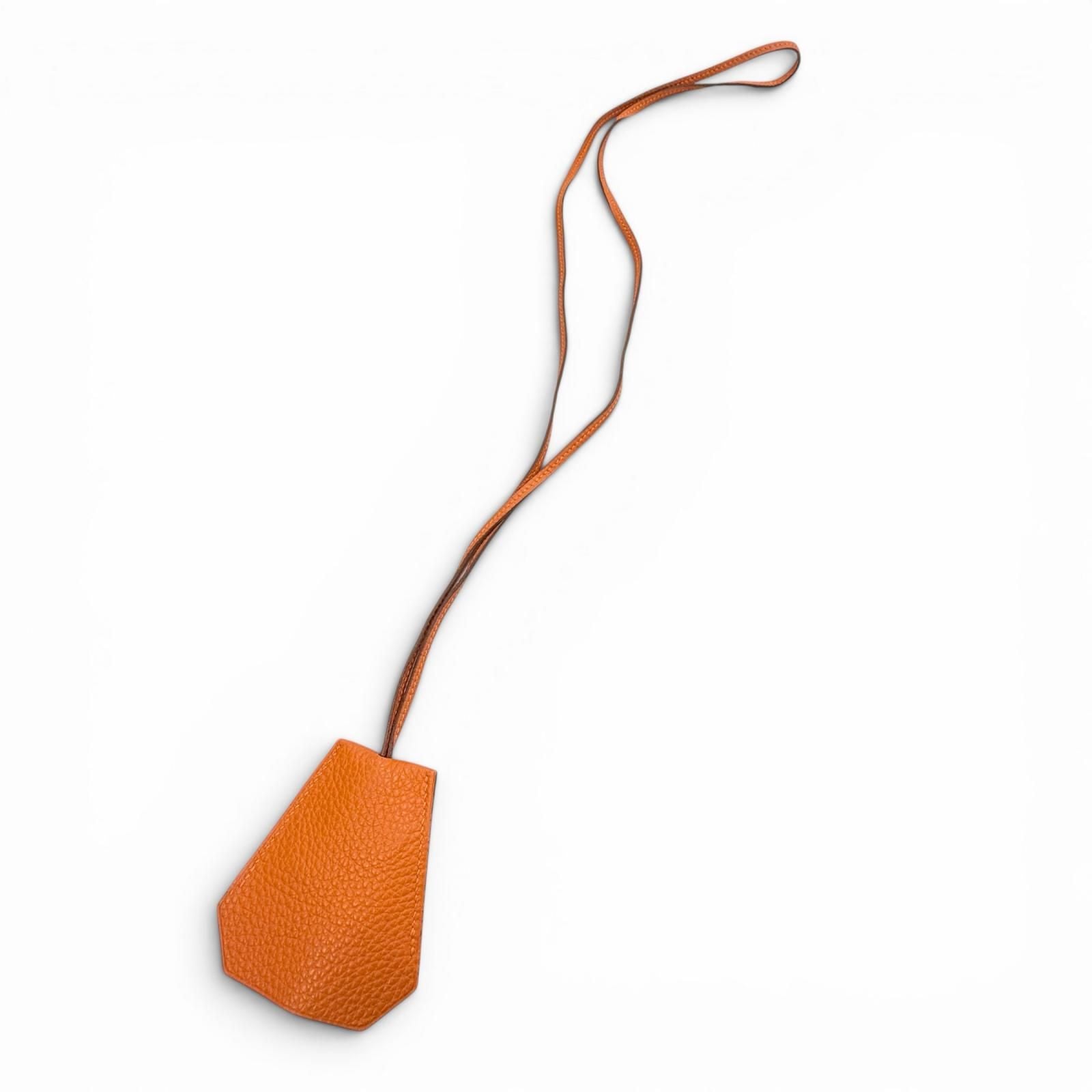 Hermes Vintage Leather Silver Martin Margiela Era Clochette Necklace Orange — view 4