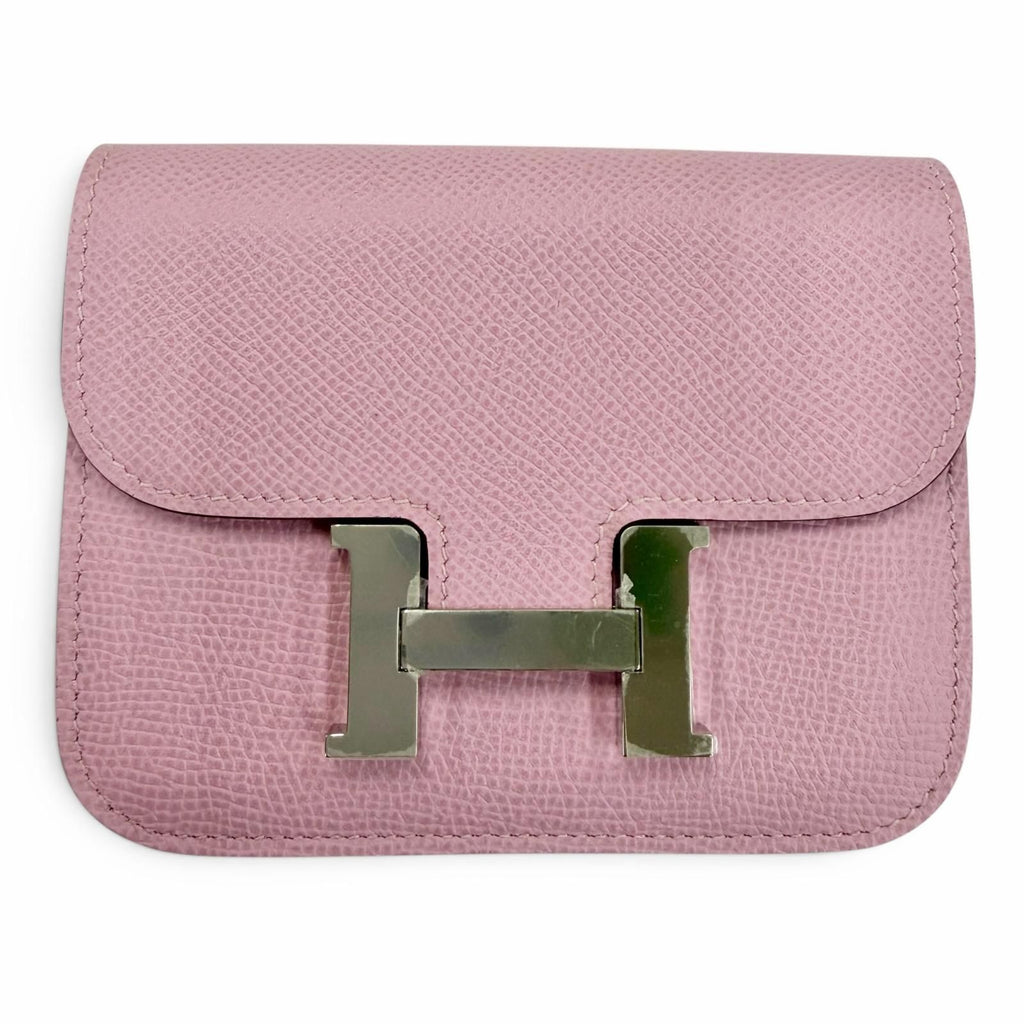 Hermes Constance Slim Veau Epsom Mauve Sylvestre Silver Compact Wallet Bifold