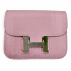 Hermes Constance Slim Veau Epsom Mauve Sylvestre Silver Compact Wallet Bifold