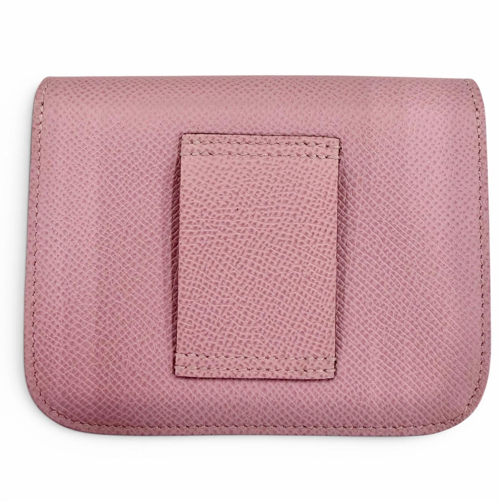 Hermes Constance Slim Veau Epsom Mauve Sylvestre Silver Compact Wallet Bifold — view 3