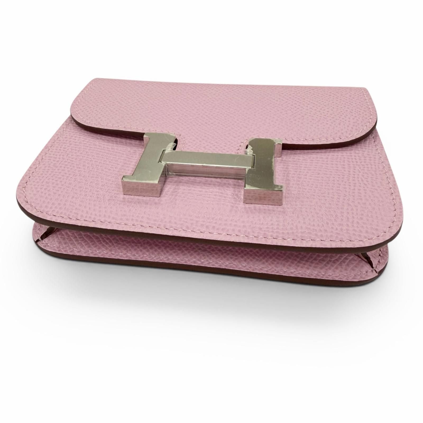 Hermes Constance Slim Veau Epsom Mauve Sylvestre Silver Compact Wallet Bifold — view 5