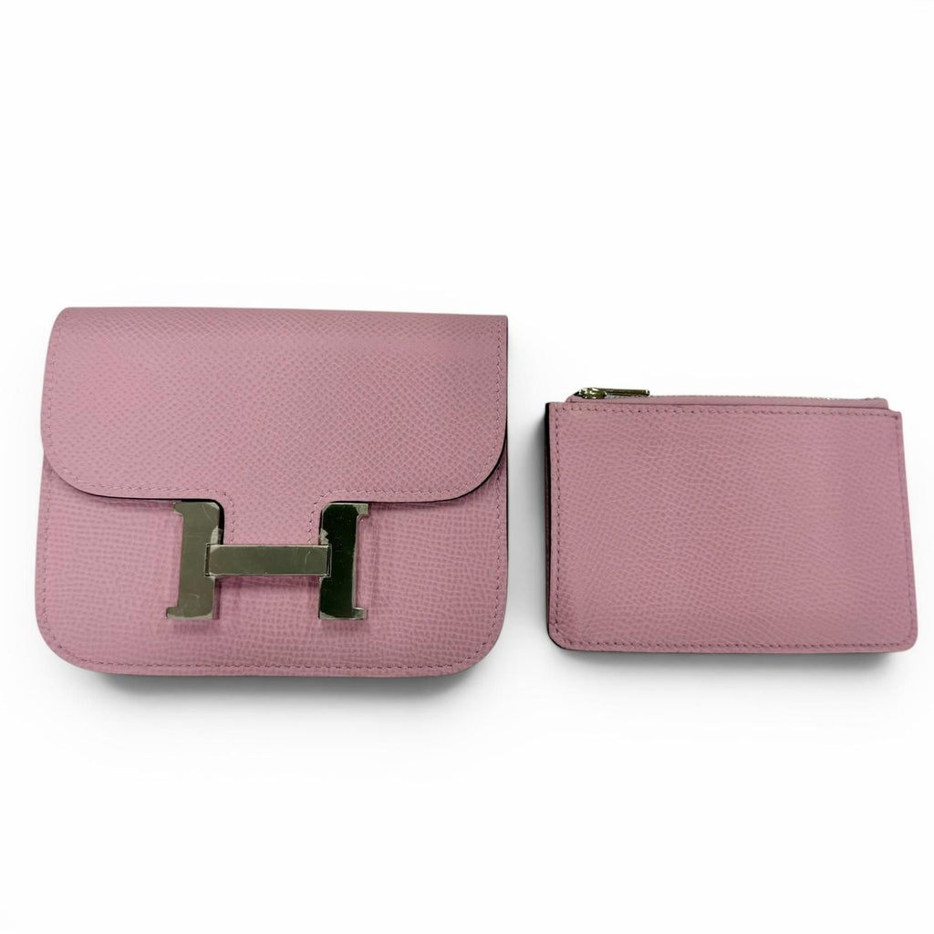 Hermes Constance Slim Veau Epsom Mauve Sylvestre Silver Compact Wallet Bifold — view 2