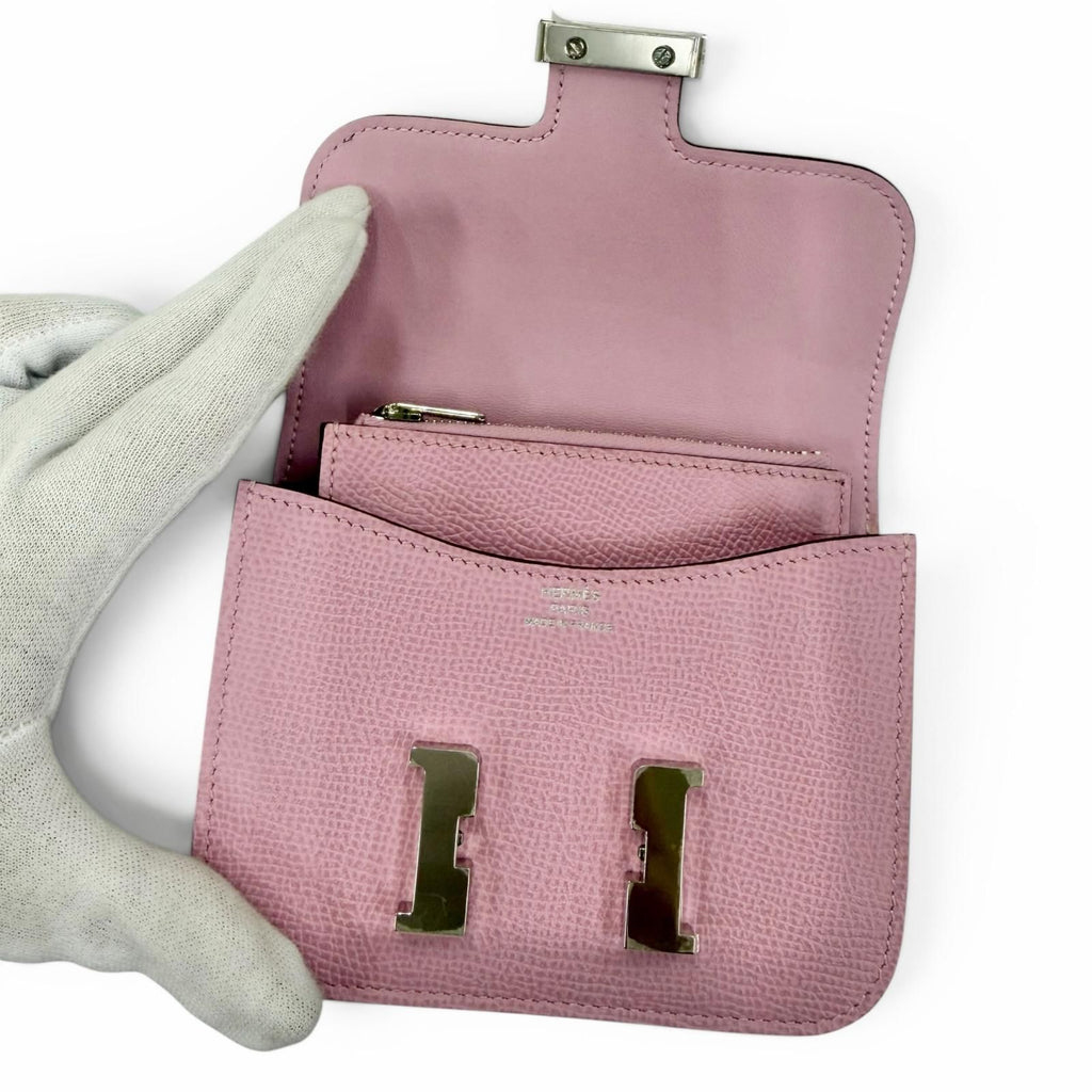 Hermes Constance Slim Veau Epsom Mauve Sylvestre Silver Compact Wallet Bifold — view 4