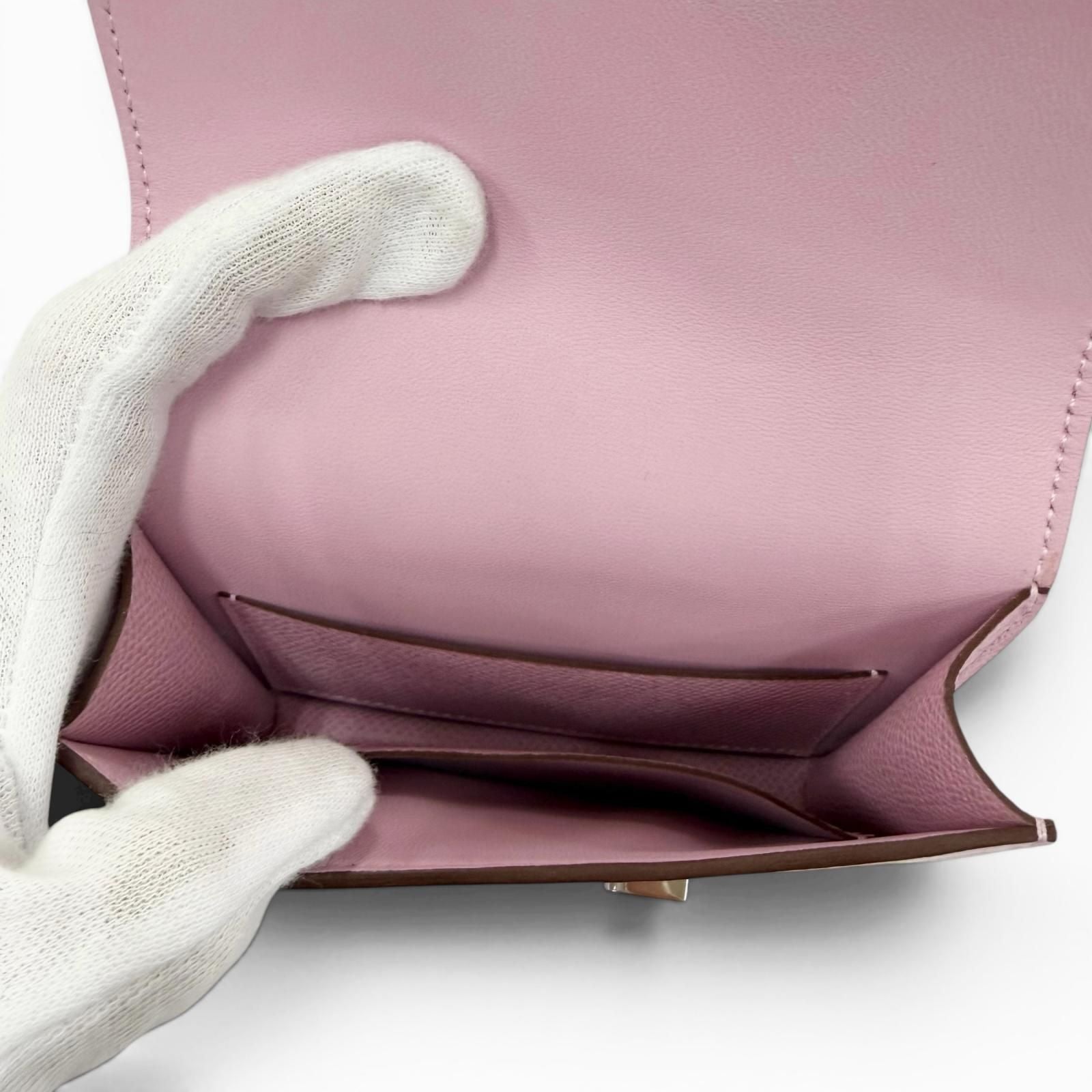 Hermes Constance Slim Veau Epsom Mauve Sylvestre Silver Compact Wallet Bifold — view 7