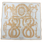 Hermes Carre 45 Della Cavalleria Cotton 100% Scarf Handkerchief Orange White