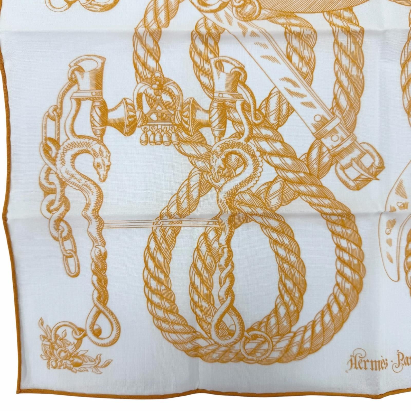 Hermes Carre 45 Della Cavalleria Cotton 100% Scarf Handkerchief Orange White — view 6