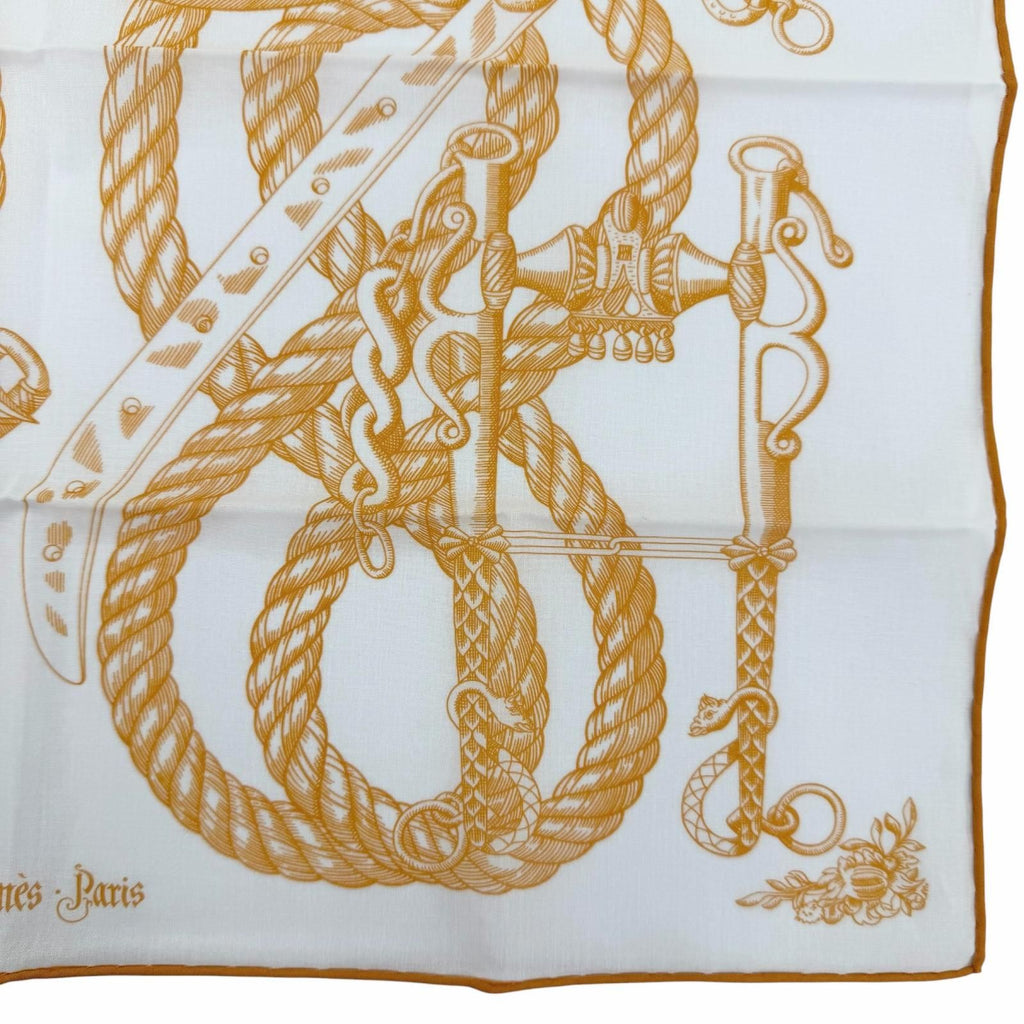 Hermes Carre 45 Della Cavalleria Cotton 100% Scarf Handkerchief Orange White — view 5