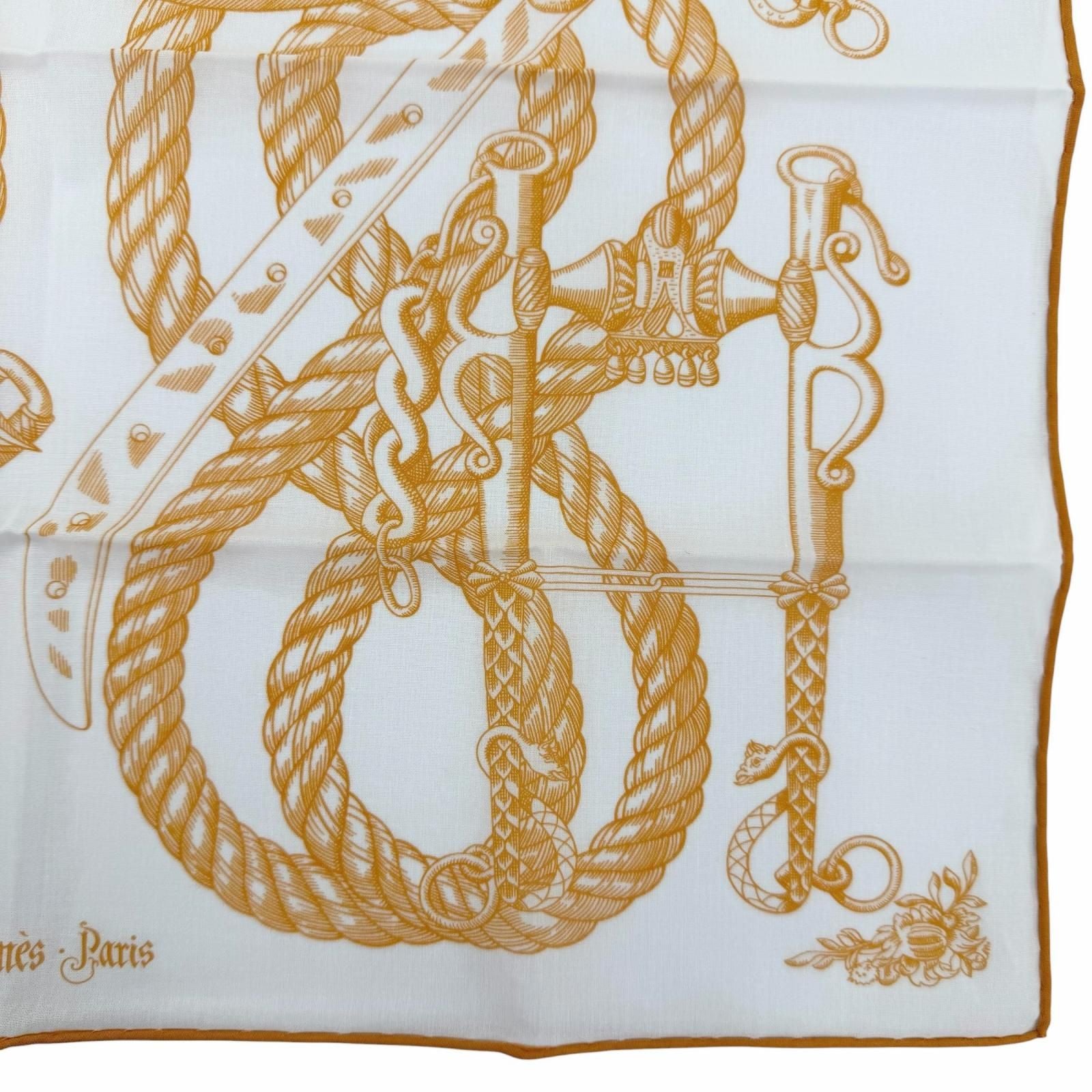 Hermes Carre 45 Della Cavalleria Cotton 100% Scarf Handkerchief Orange White — view 5