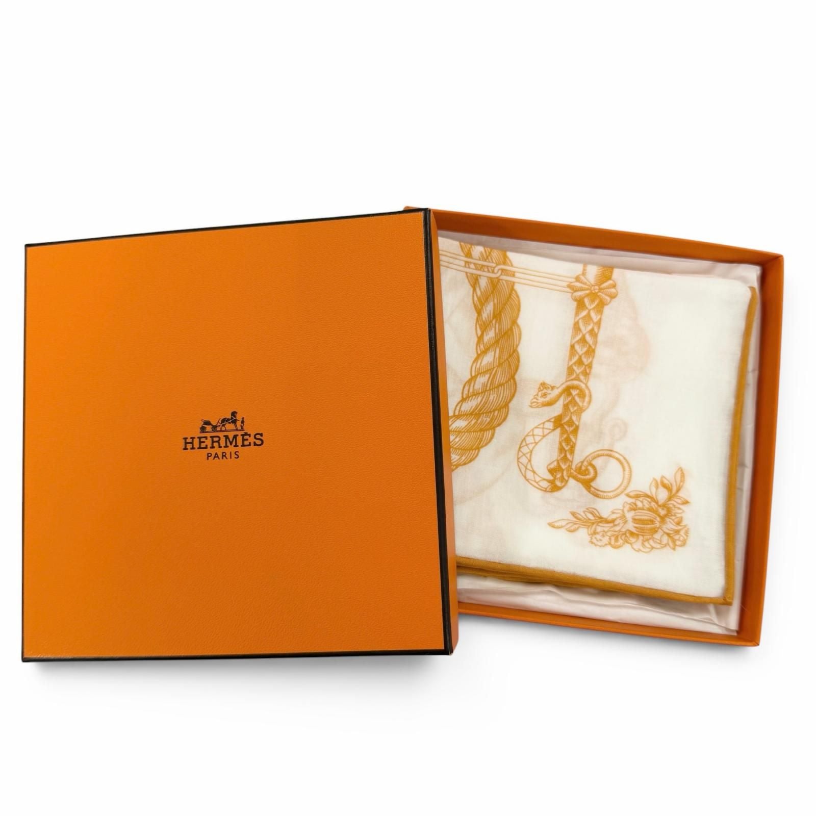 Hermes Carre 45 Della Cavalleria Cotton 100% Scarf Handkerchief Orange White — view 2