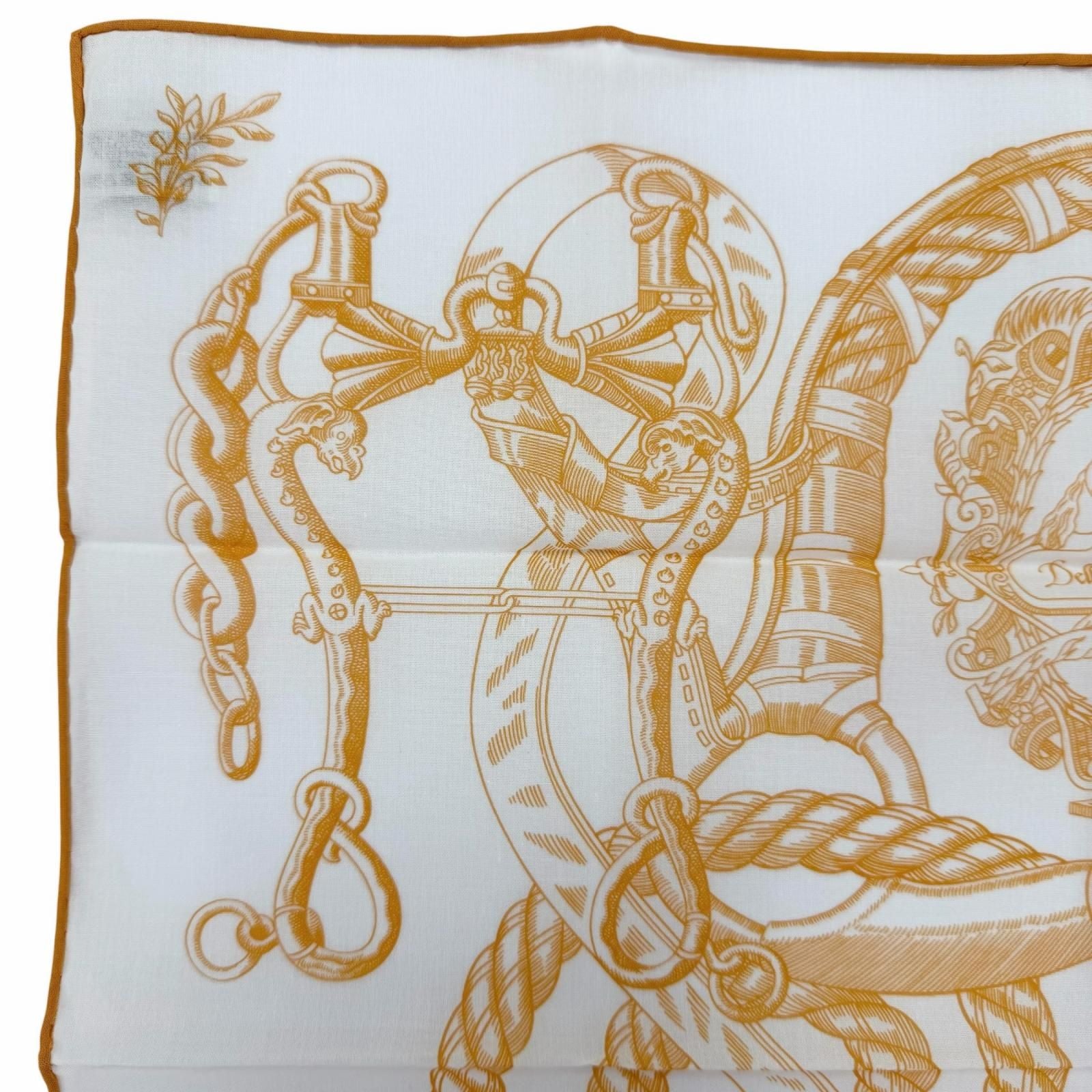 Hermes Carre 45 Della Cavalleria Cotton 100% Scarf Handkerchief Orange White — view 3