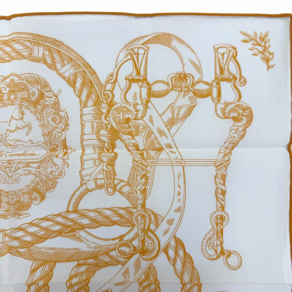 Hermes Carre 45 Della Cavalleria Cotton 100% Scarf Handkerchief Orange White — view 4