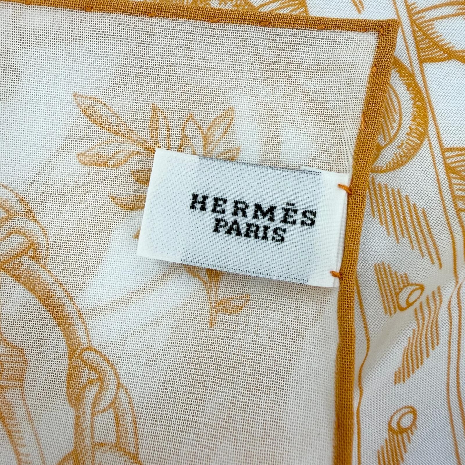 Hermes Carre 45 Della Cavalleria Cotton 100% Scarf Handkerchief Orange White — view 9