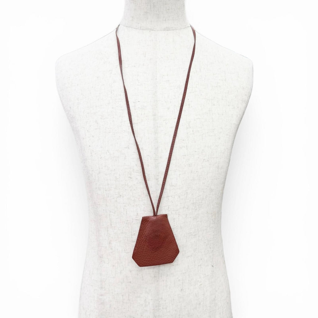 Hermes Vintage Leather Rouge Ash Silver Martin Margiela Era Clochette Necklace — view 4