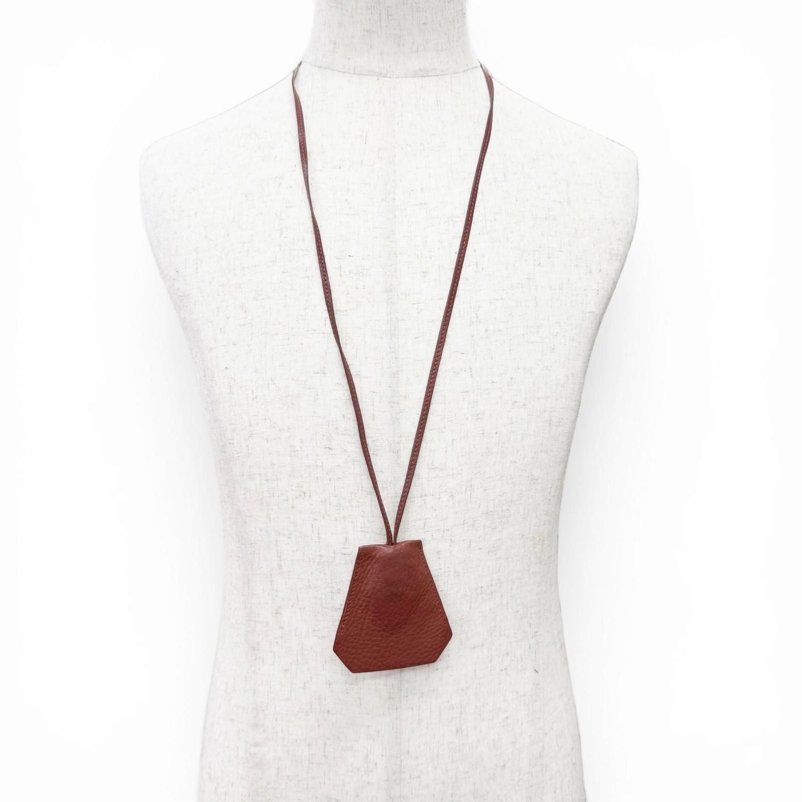 Hermes Vintage Leather Rouge Ash Silver Martin Margiela Era Clochette Necklace — view 4
