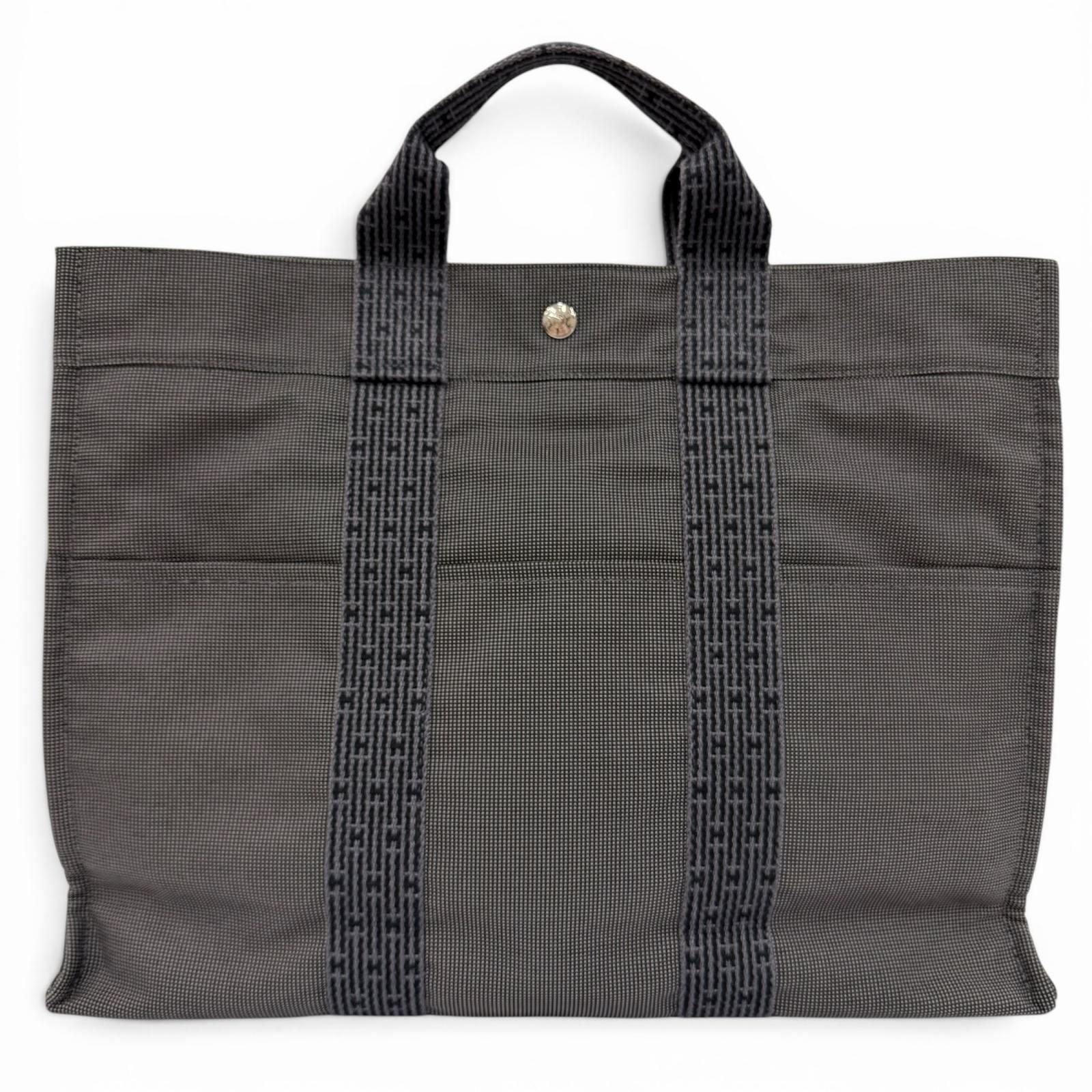 Hermes Her Line Silver Series Canvas Tote Gray