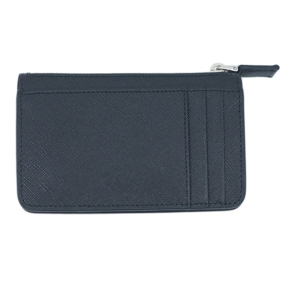 Prada Saffiano Triangle Card Case Leather Coin Black Silver — view 2