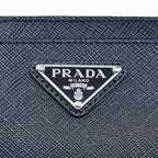Prada Saffiano Triangle Card Case Leather Coin Black Silver — view 8