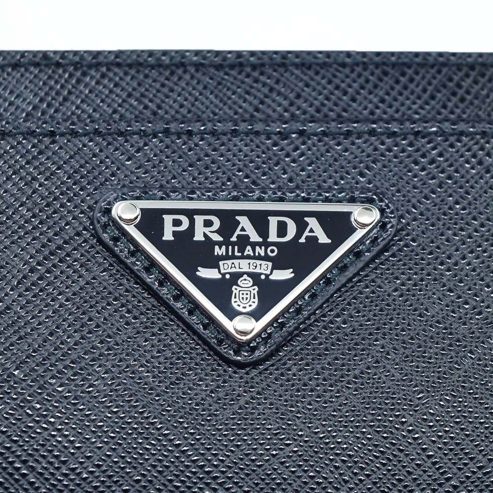 Prada Saffiano Triangle Card Case Leather Coin Black Silver — view 8