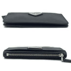 Prada Saffiano Triangle Card Case Leather Coin Black Silver — view 3