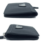 Prada Saffiano Triangle Card Case Leather Coin Black Silver — view 4