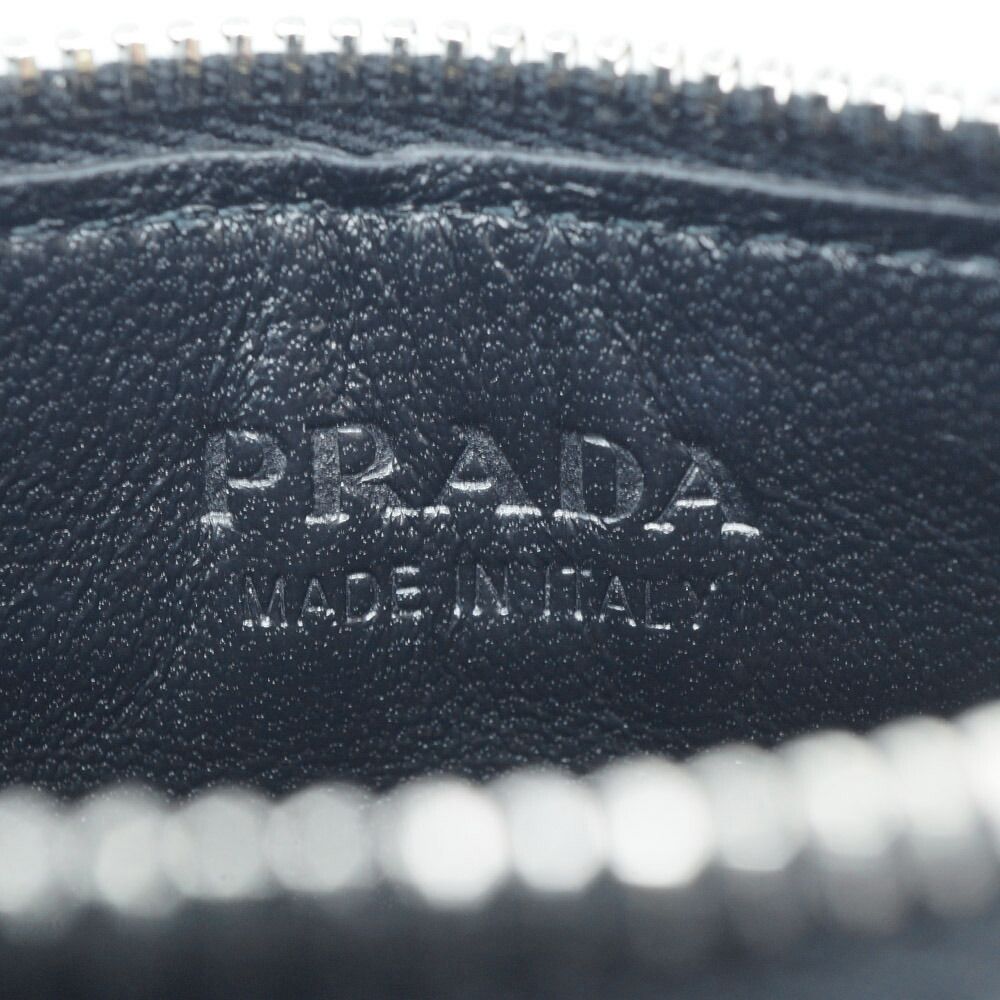 Prada Saffiano Triangle Card Case Leather Coin Black Silver — view 7