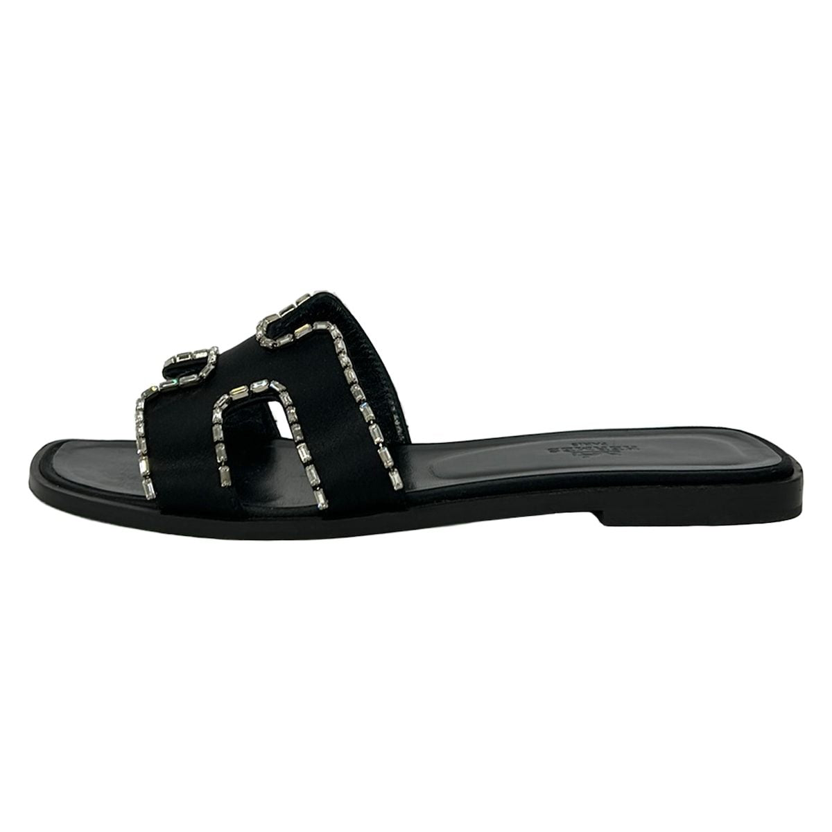 Hermes Sandals 38 Oran Black Bijou Rhinestone