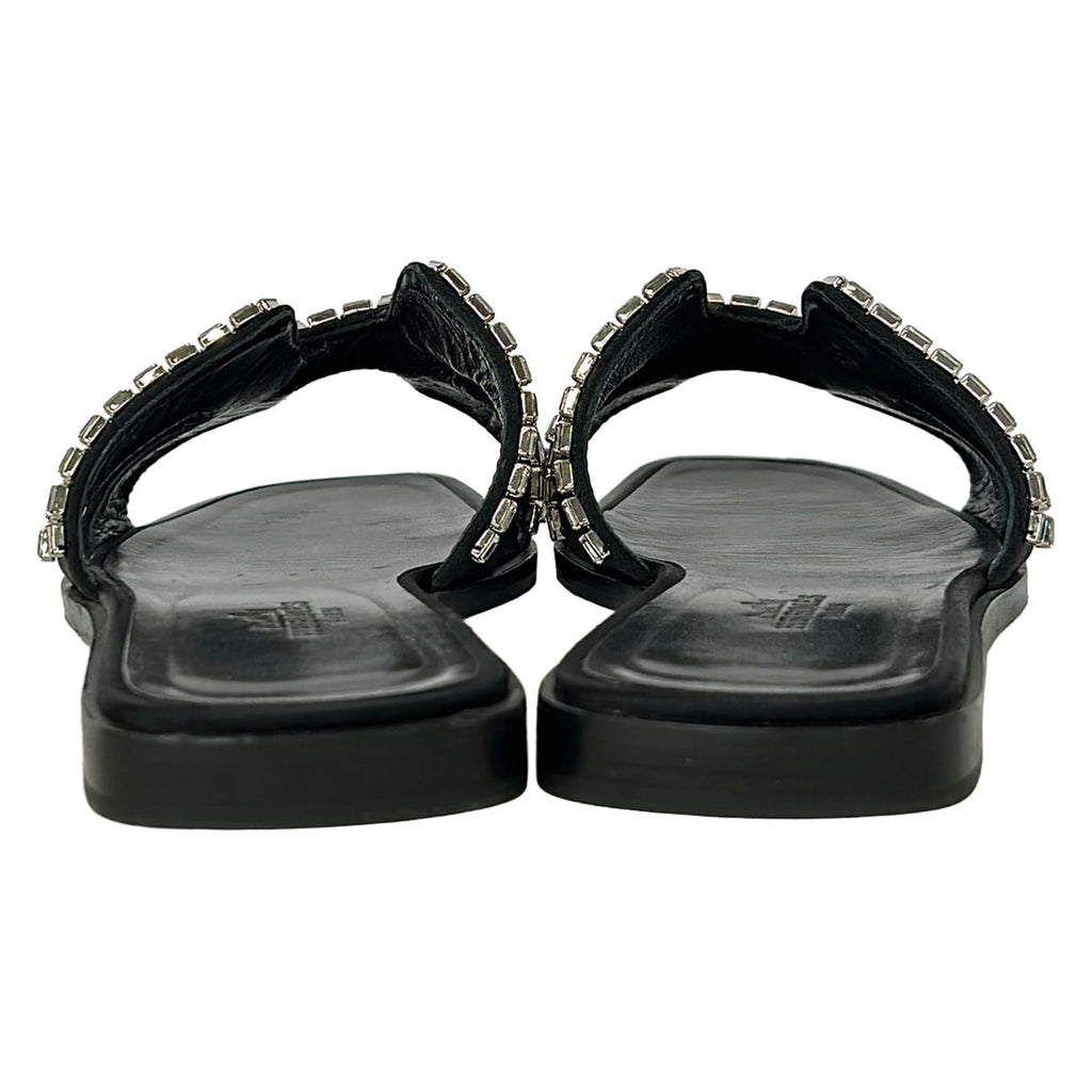 Hermes Sandals 38 Oran Black Bijou Rhinestone — view 3