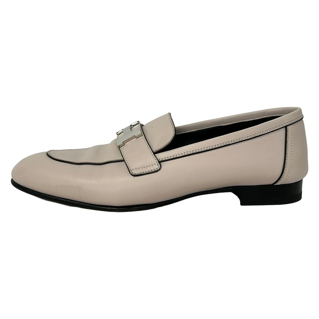 Hermes Loafers 38 Moccasins Paris Light Pink Silver Leather
