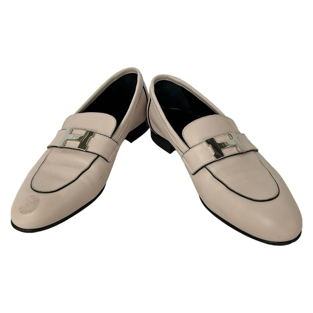Hermes Loafers 38 Moccasins Paris Light Pink Silver Leather — view 2