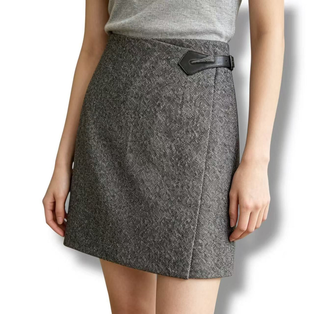 Hermes Skirt Cashmere Leather Gray 38