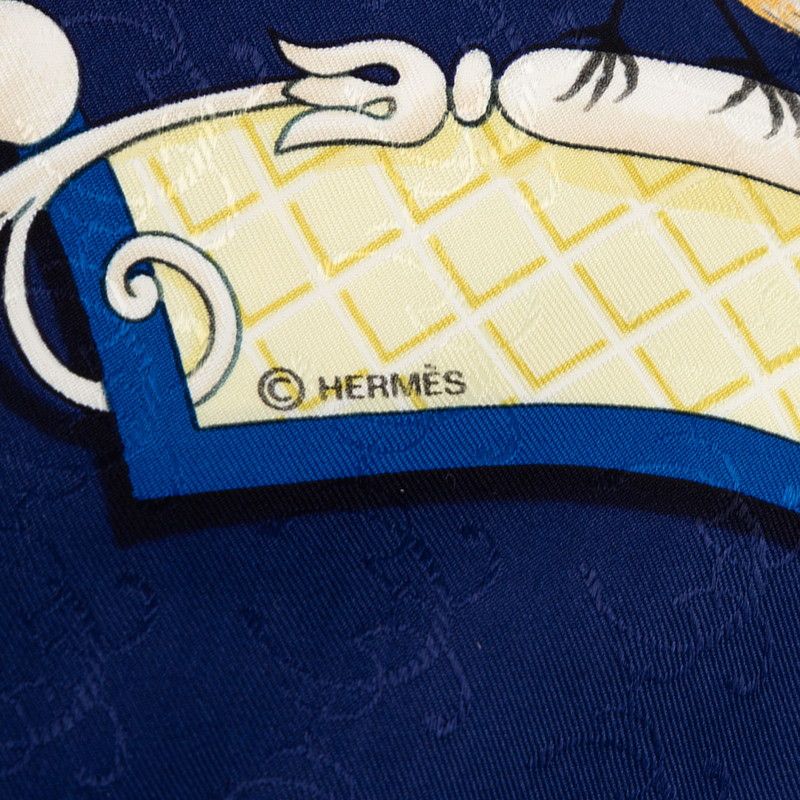 Hermes Carre 90 la Cle Des Champs Key to Freedom Scarf Blue Navy Silk — view 3