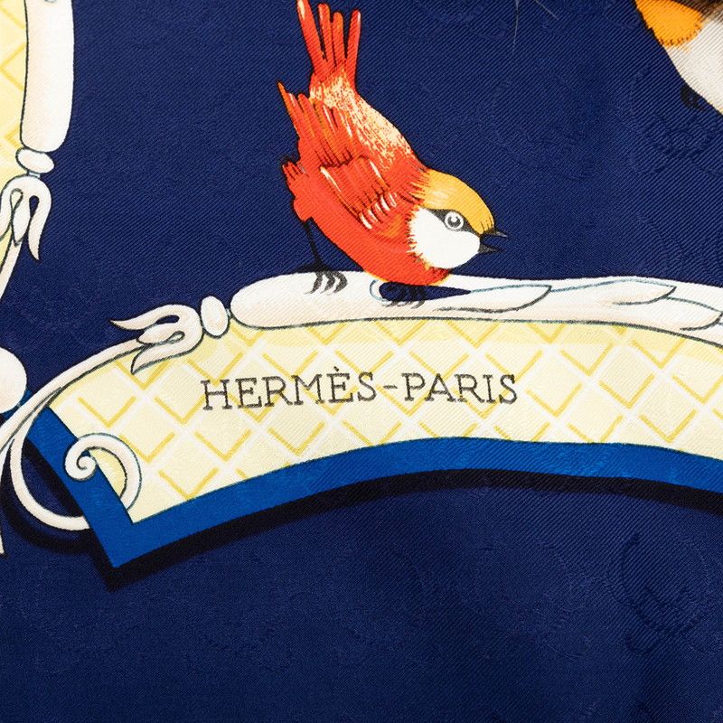 Hermes Carre 90 la Cle Des Champs Key to Freedom Scarf Blue Navy Silk — view 5