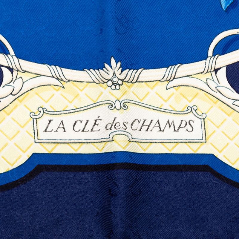 Hermes Carre 90 la Cle Des Champs Key to Freedom Scarf Blue Navy Silk — view 4