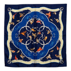 Hermes Carre 90 la Cle Des Champs Key to Freedom Scarf Blue Navy Silk